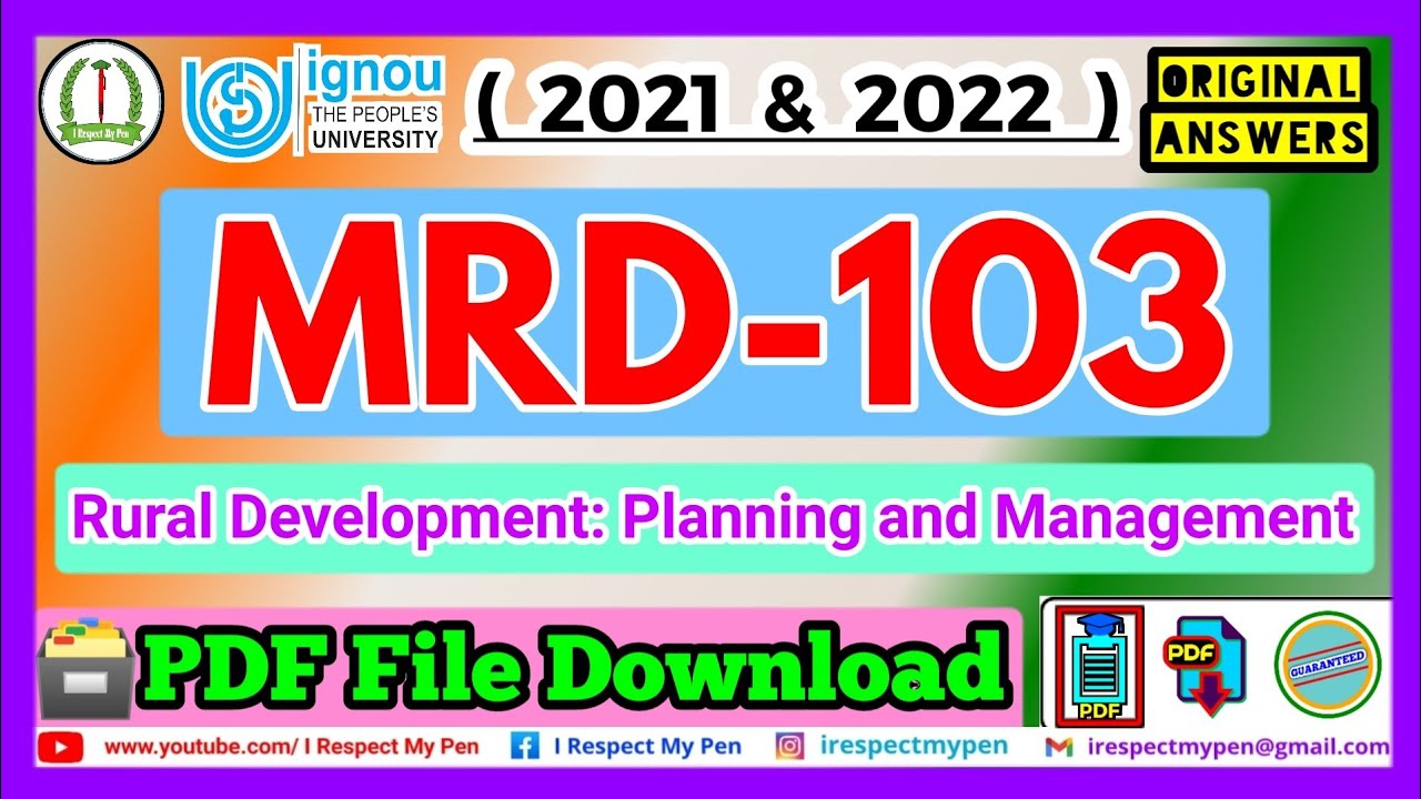 MRD 103 Solved Assignment 2022 IGNOU MRD103 Rural Development Planning And Management PDF DOWNLOAD
