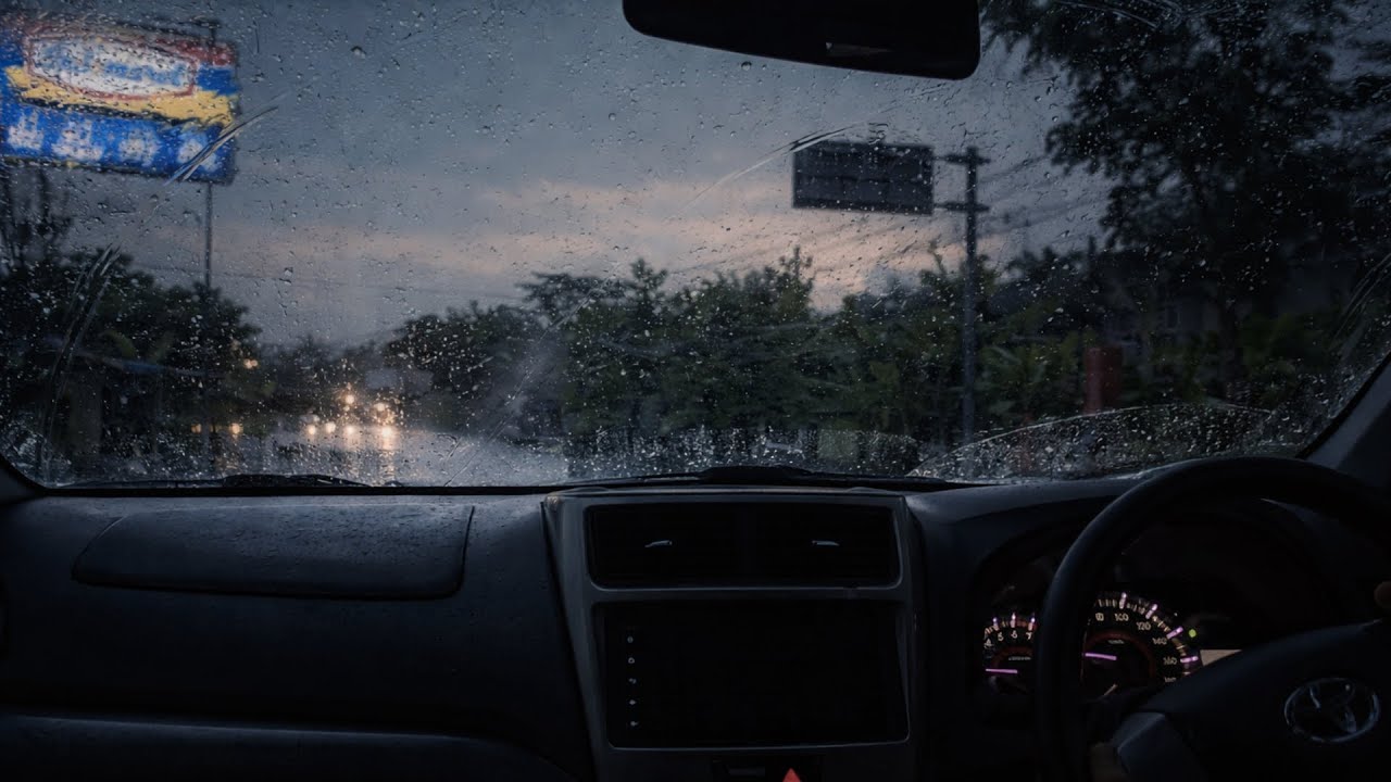 Night Rain Drive for Deep Sleep, Heavy Rain & City Lights from Inside the Car