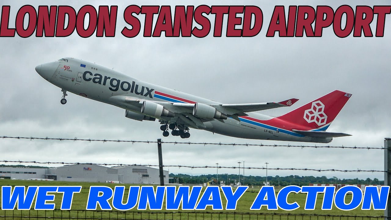 London Stansted Airport Plane Spotting | WET RUNWAY ACTION