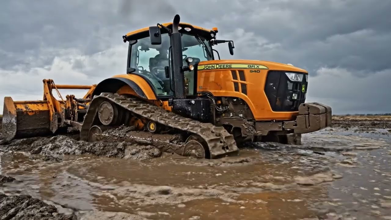 John Deere 9RX 640 Tractor Stuck in Heavy Mud