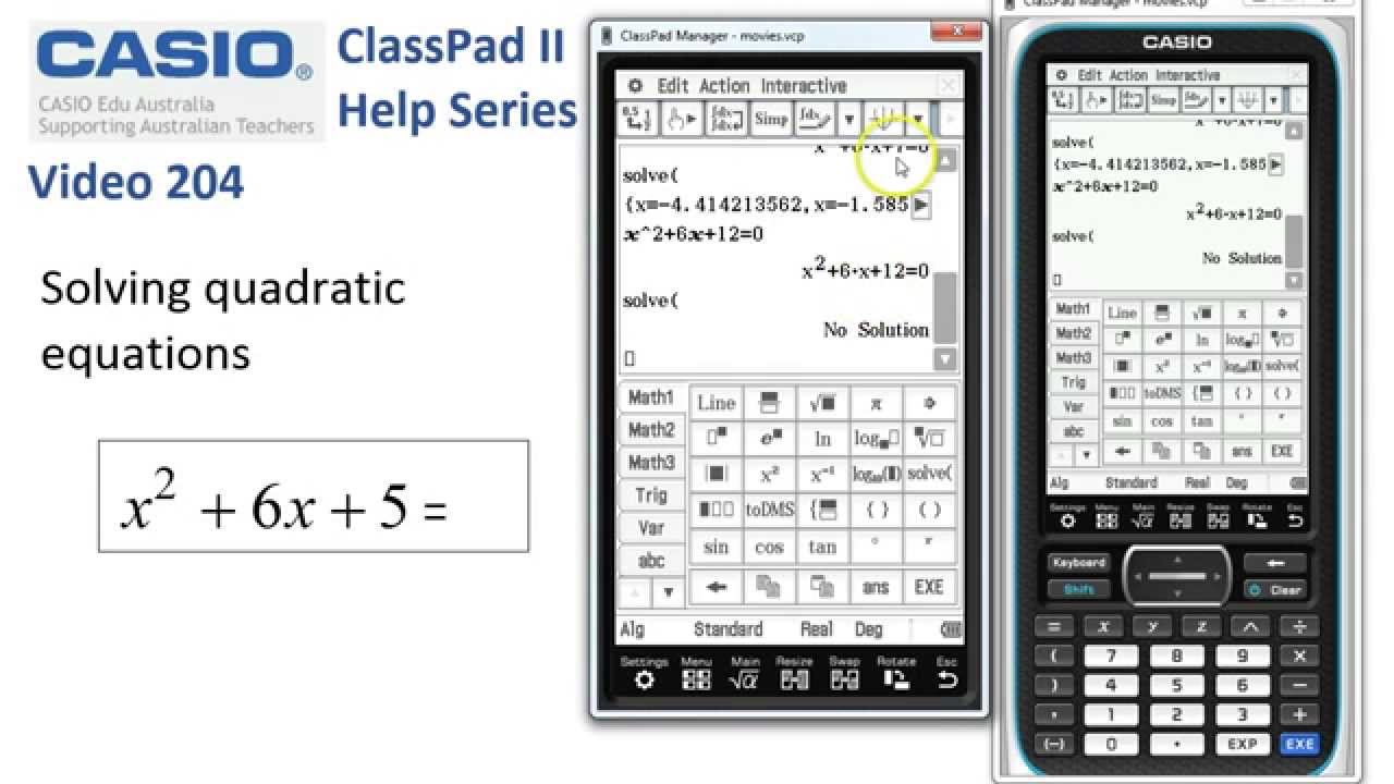 ClassPad Help 204 - Solving Quadratic Equations