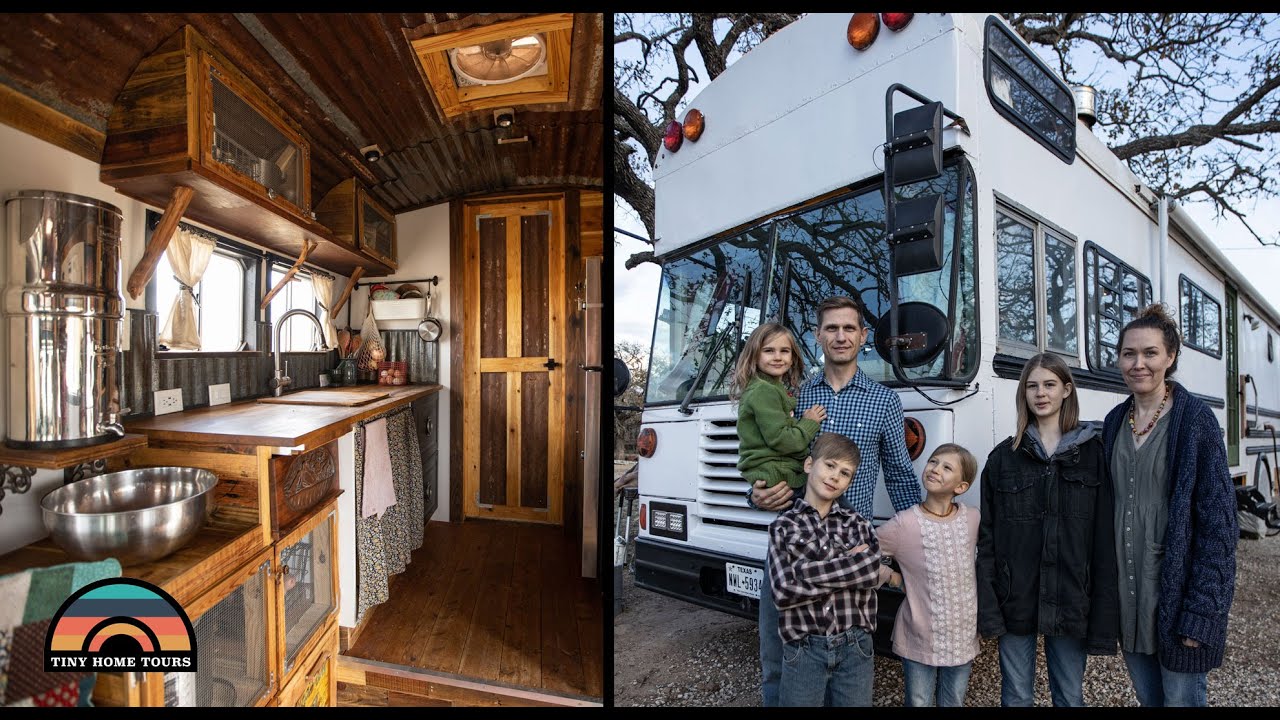 Family Of 6 & Their Custom DIY Raised Roof Bus Conversion Tiny House