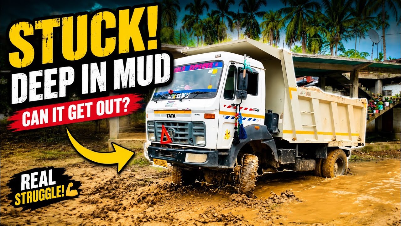 Tata 1618 4x4 tipper got stuck in mud | Loaded with 25 ton |Amazing skilled diver | Heavy duty truck