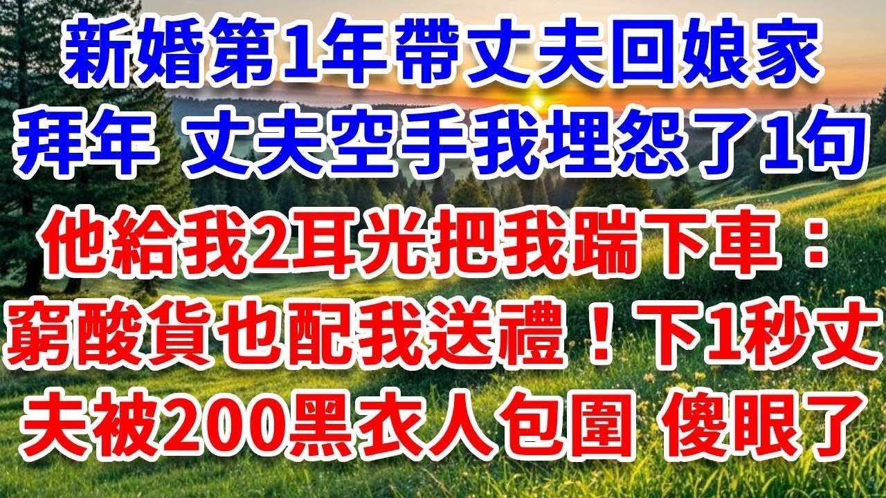 新婚第1年帶丈夫回娘家拜年，丈夫空手我埋怨了1句，他給我2耳光把我踹下車：窮酸貨也配我送禮！下一秒丈夫被200黑衣人包圍 丈夫傻眼！#詩涵講故事#為人處世#生活經驗#情感故事#晚年哲理#說故事#完