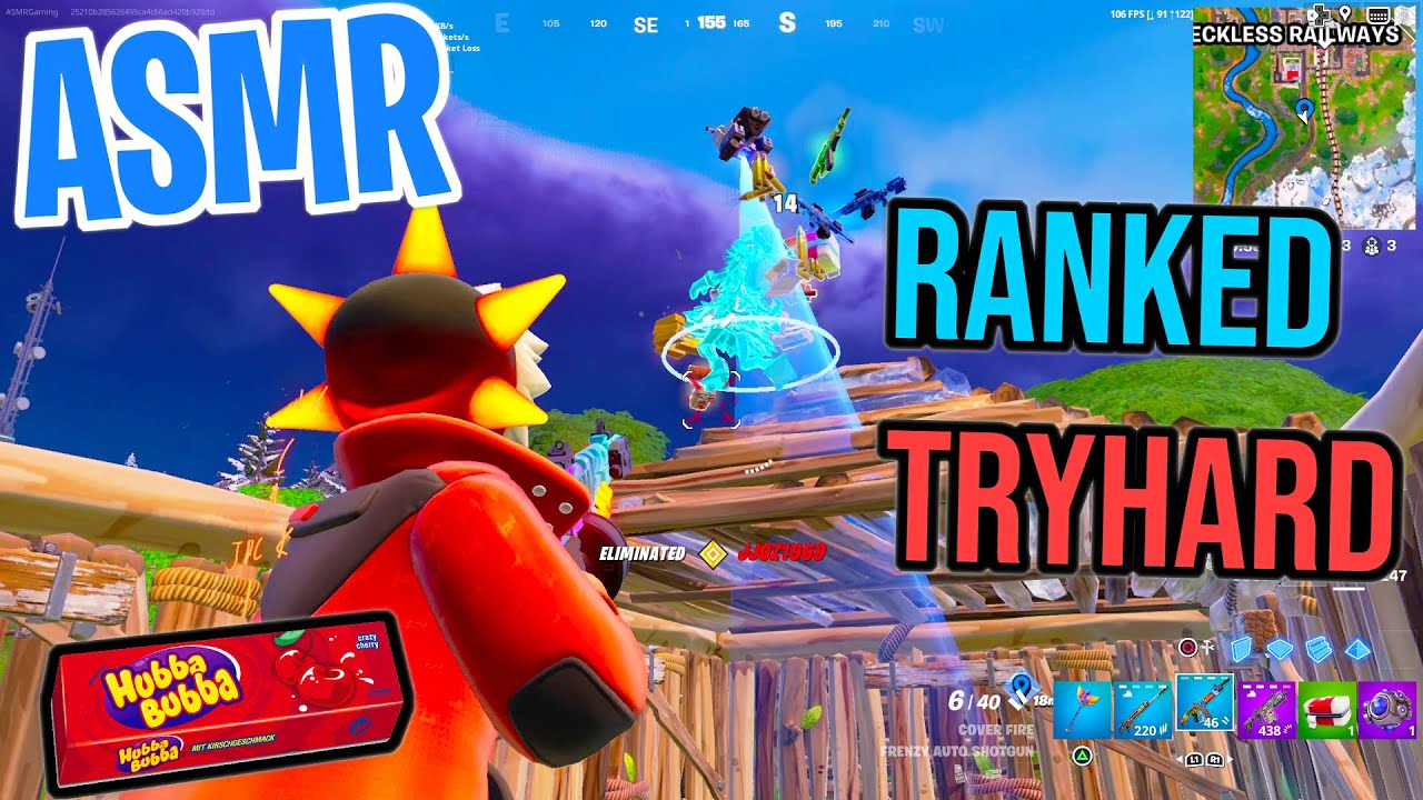 ASMR Gaming 🤩 Fortnite Ranked Scary Tryhard! Relaxing Gum Chewing 🎮🎧 Controller Sounds + Whispering💤