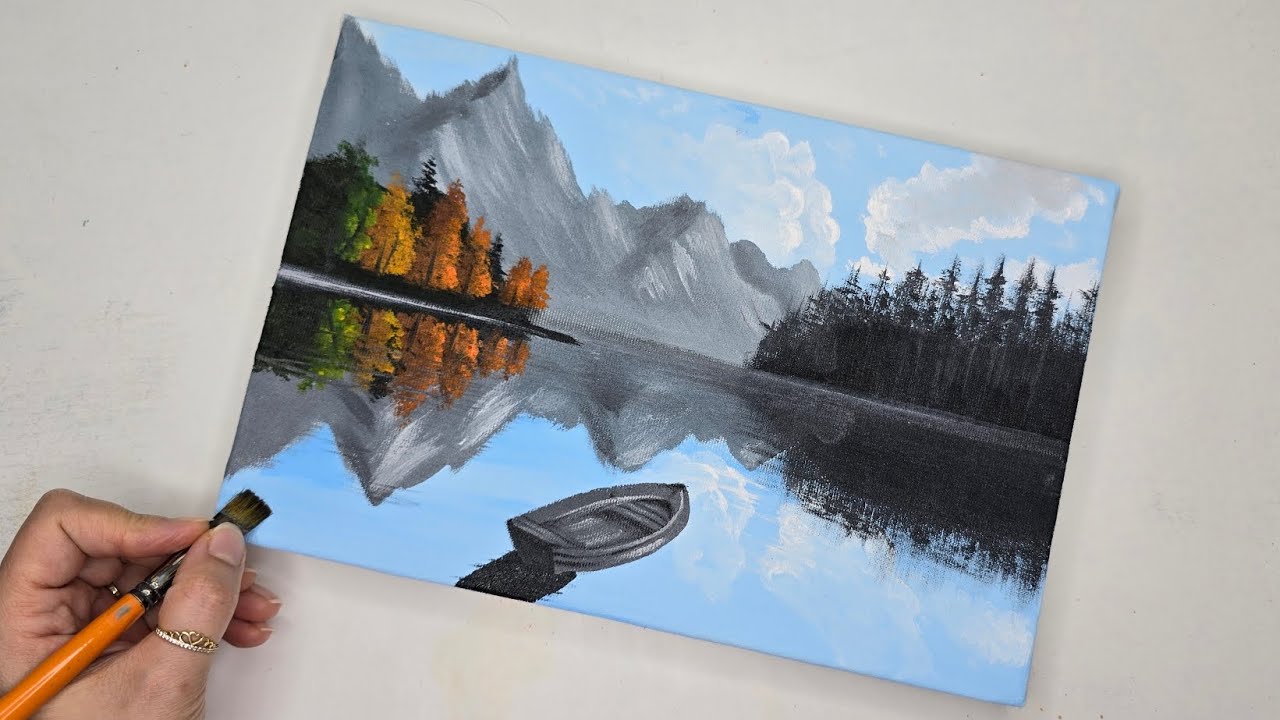 How to paint  mountain reflection in the lake