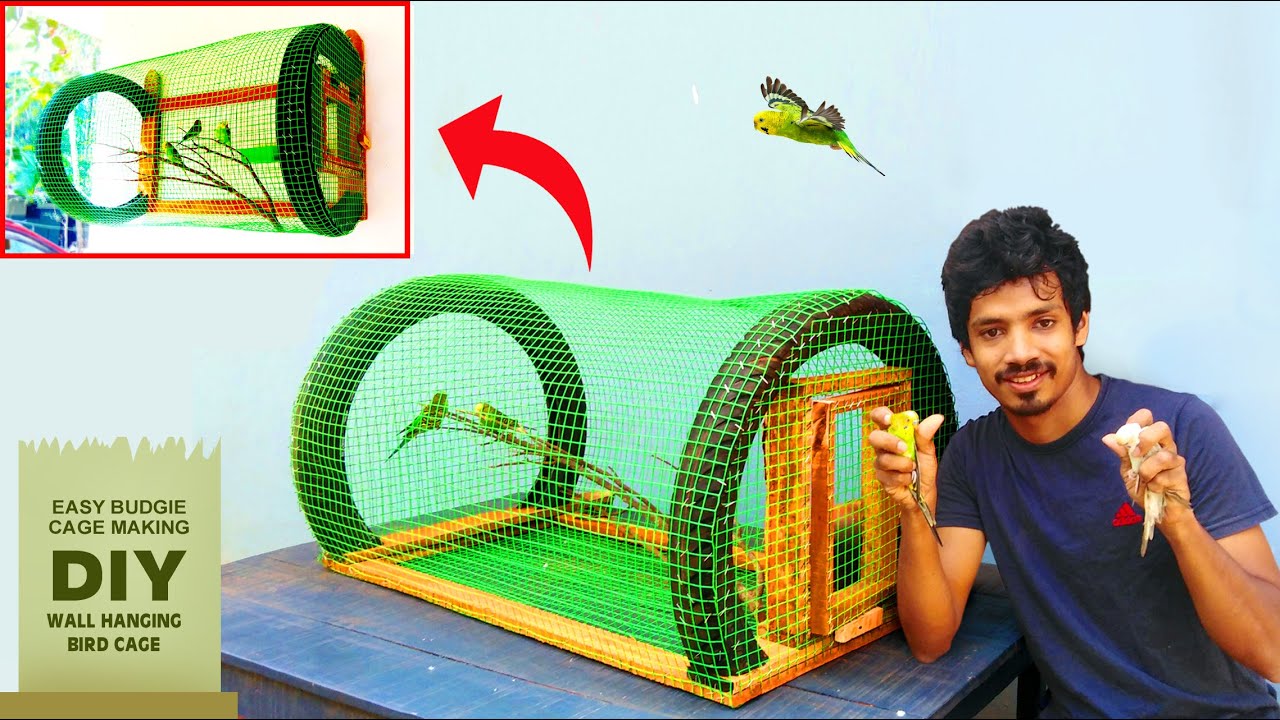 Making Beautiful Wall Hanging Birds Cage Using Tyre and Iron Net | Easy Budgie Cage