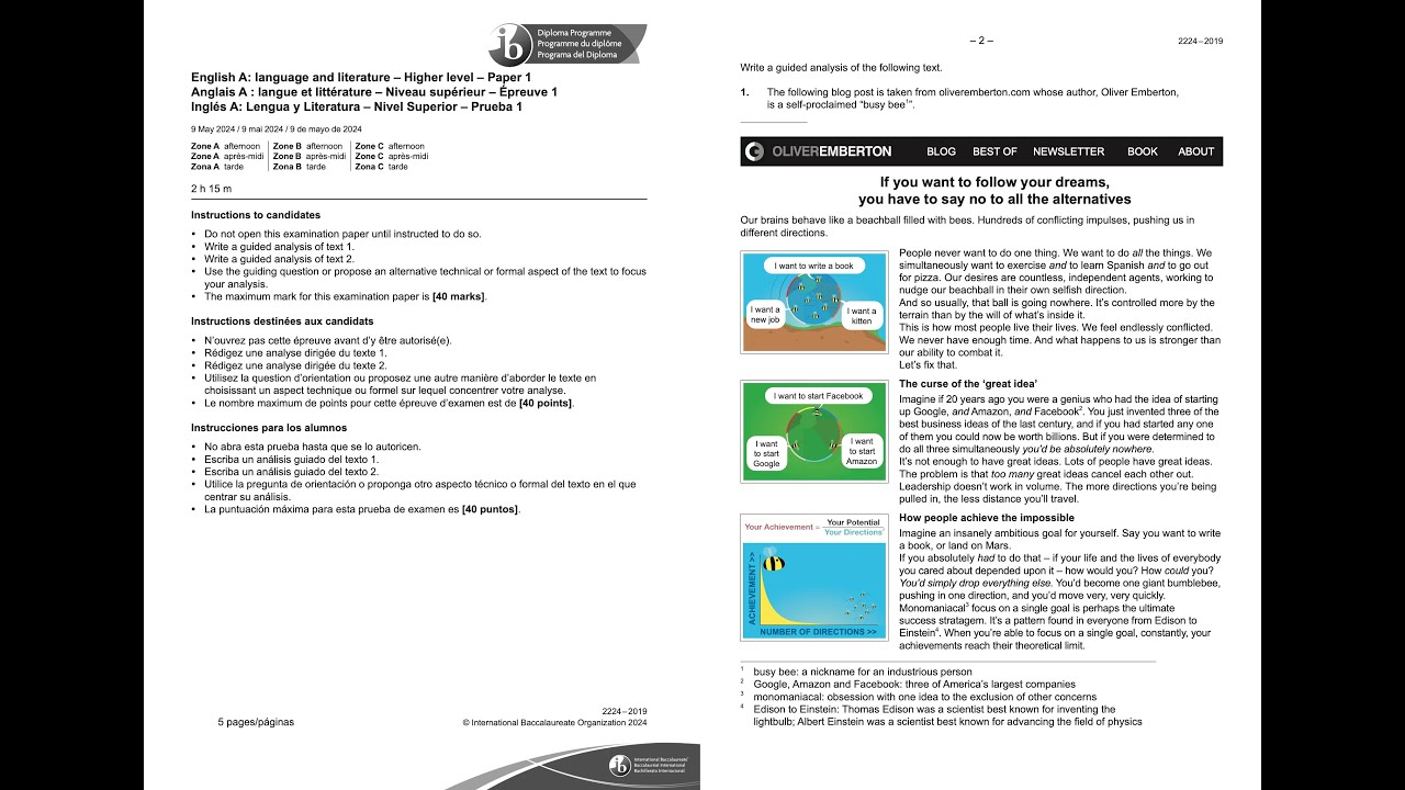 IB DP English A HL Paper 1 2024 Walkthrough