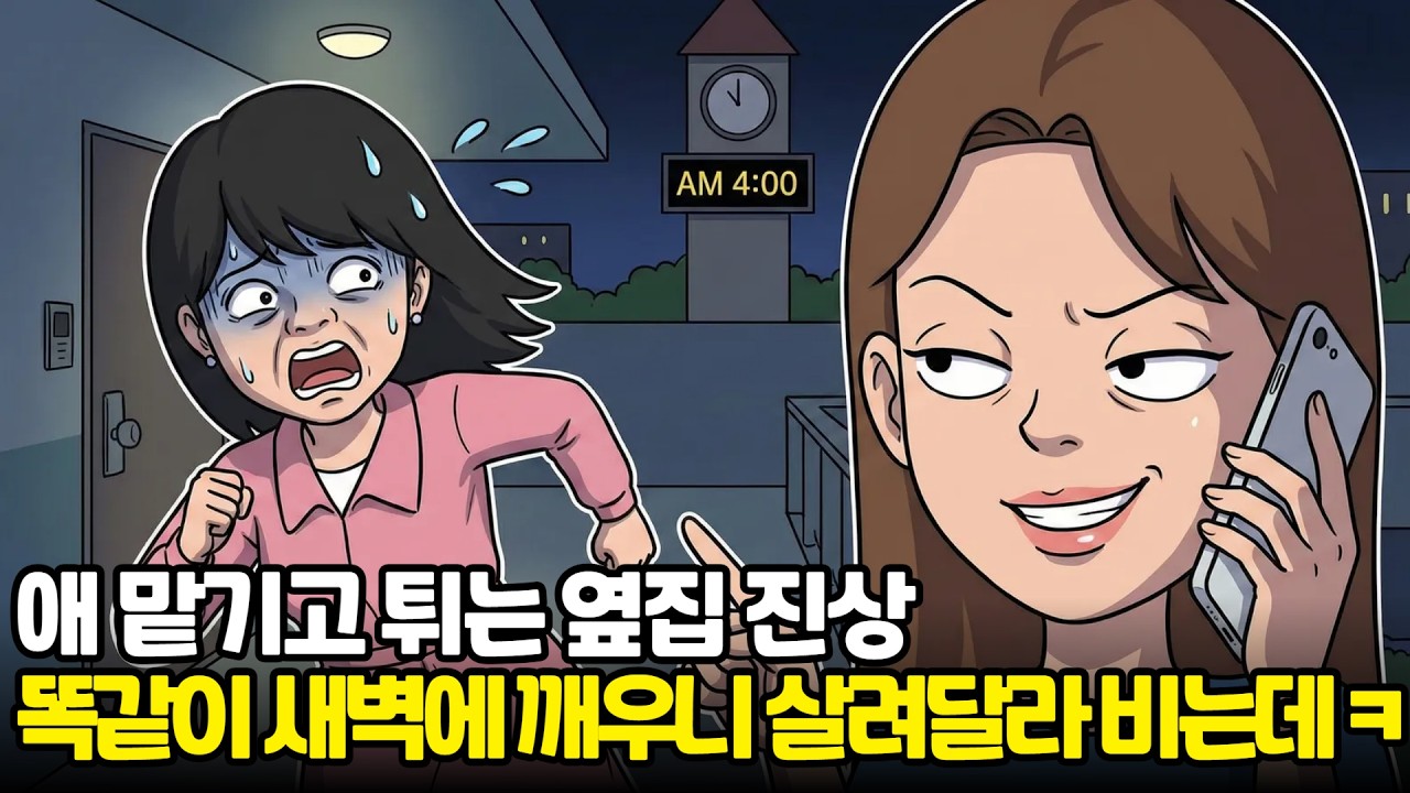 애 맡기고 튀는 옆집 진상! 똑같이 새벽에 깨우고 했더니 살려달라 비는데ㅋ  | 사연툰 | 사연 | 사연 드라마 | 톡툰 | 사이다사연