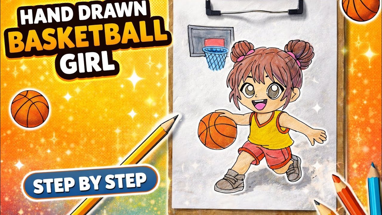Cute Basketball Girl Drawing|Easy Chibi Girl Playing Basketball|Step by Step Drawing for Beginners