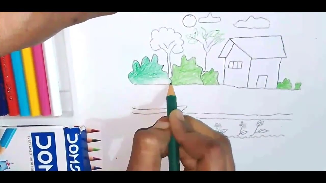 DRAWING AND COLOURING A BEAUTIFUL SCENERY l 