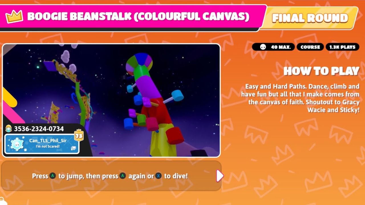 I played &ldquo;Boogie Beanstalk (Colourful Canvas) Creative Map - Fall Guys 