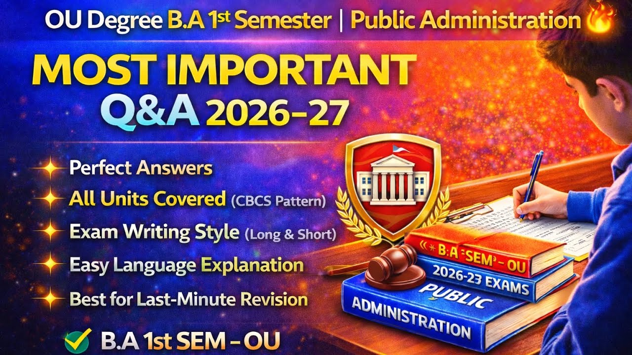 OU Degree B.A 1st Sem |Public Administration| Most Important Questions & Answers 2026–27| Exam Focus