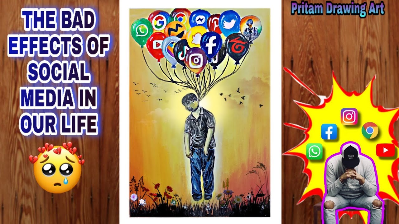 Drawing Social Media Addiction Among Students | Bad Effects Of Social Media Drawing  #socialmedia