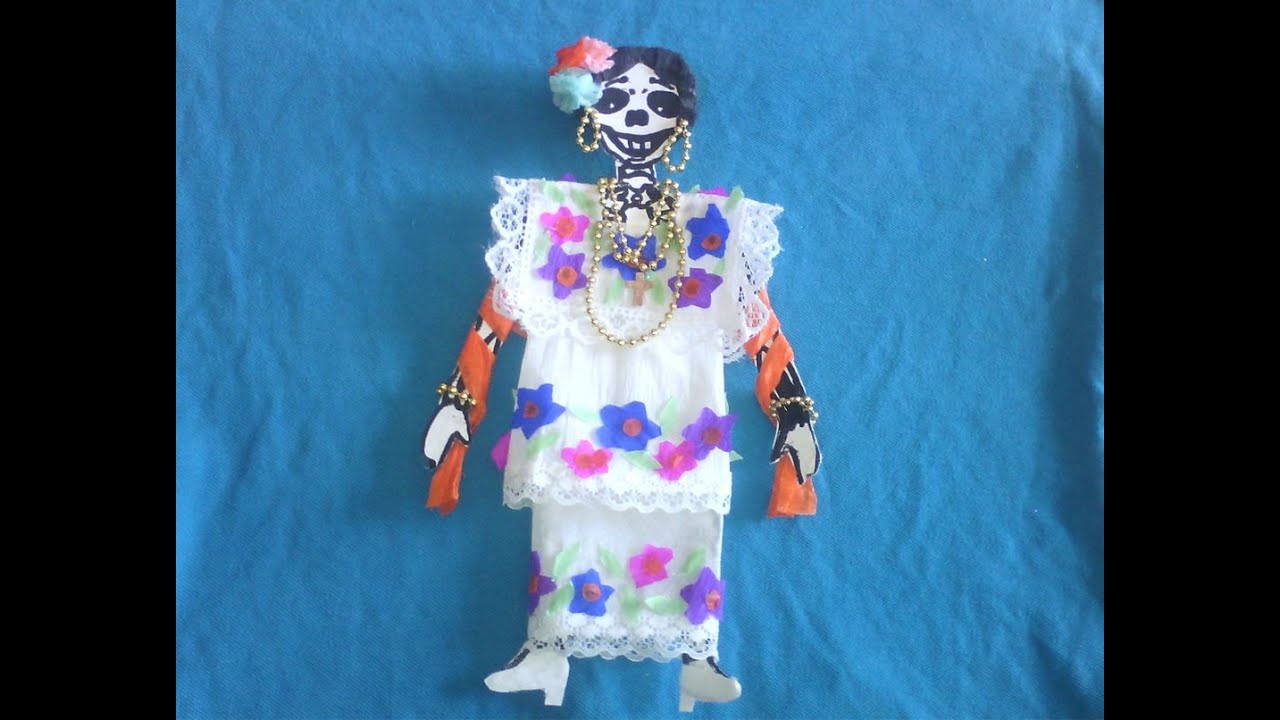 como vestir calaverita con papel crepe ,estilo Yucatan ,