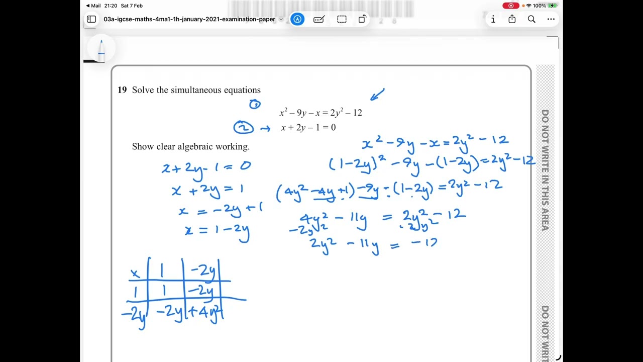 @Katiedoesmaths  How to do difficult simultaneous equations IGCSE math 7 Jan 2021 Q19