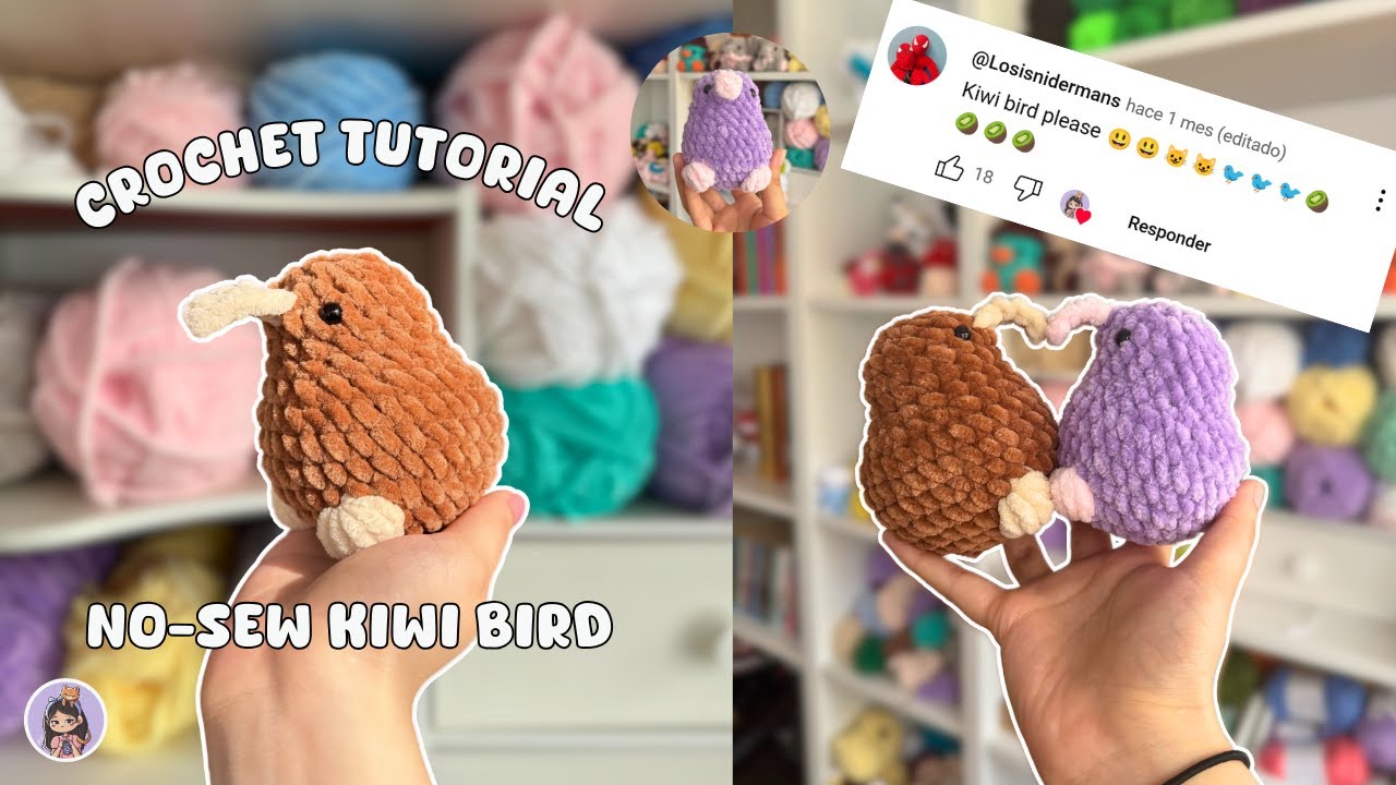 Вы выбрали узор! Вязание крючком птицы киви без шитья, пошаговое руководство без ускорения. Моя в...
