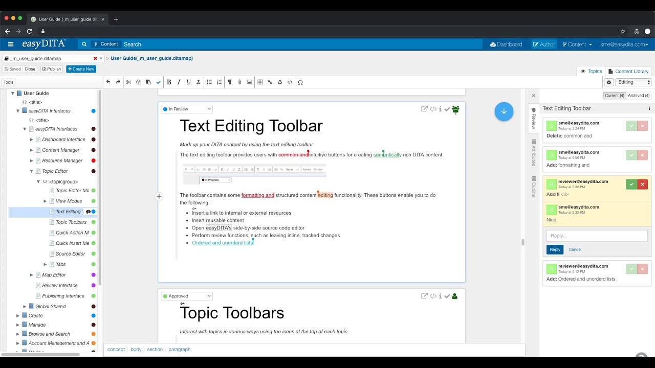 easyDITA Editor Features