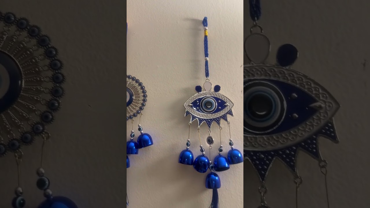 Evil Eye Wind Chime with 5 Bells,Tassel(Latkan) & 31 Small Evil Eyes For Hanging Decorative