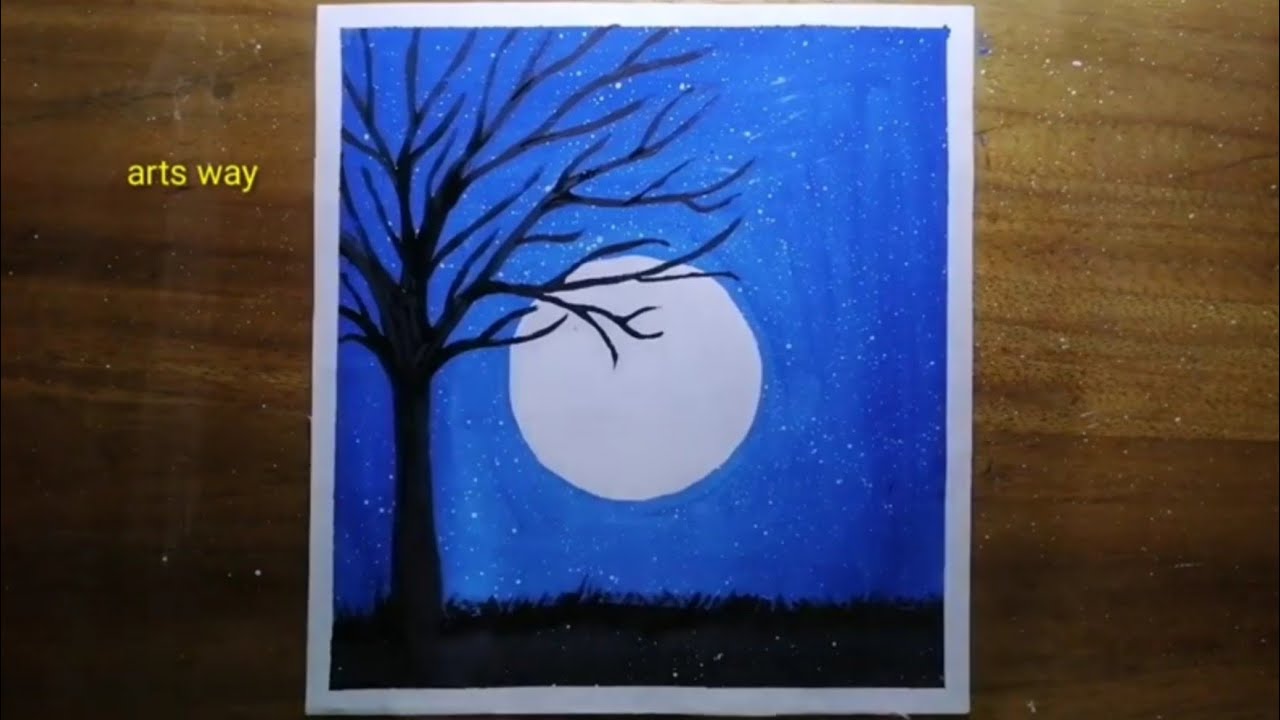 Easy & simple Moonlight Night painting for beginners with Poster Colour || Rabeya Art