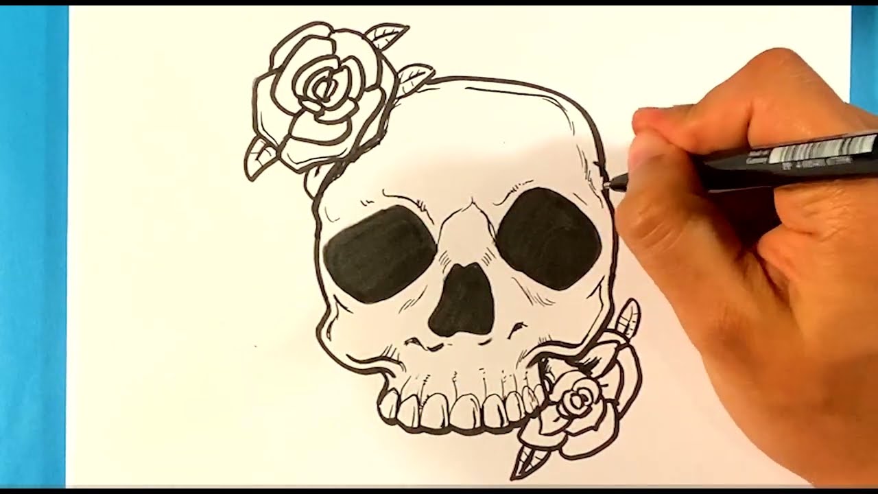 How to Draw AMAZING Skull Flower Drawing - Draw Tattoo Art - Drawing Step by Step for Beginners