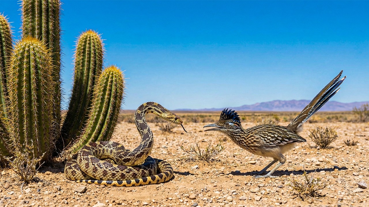 Roadrunner vs Rattlesnake! Desert Showdown Caught on Camera.