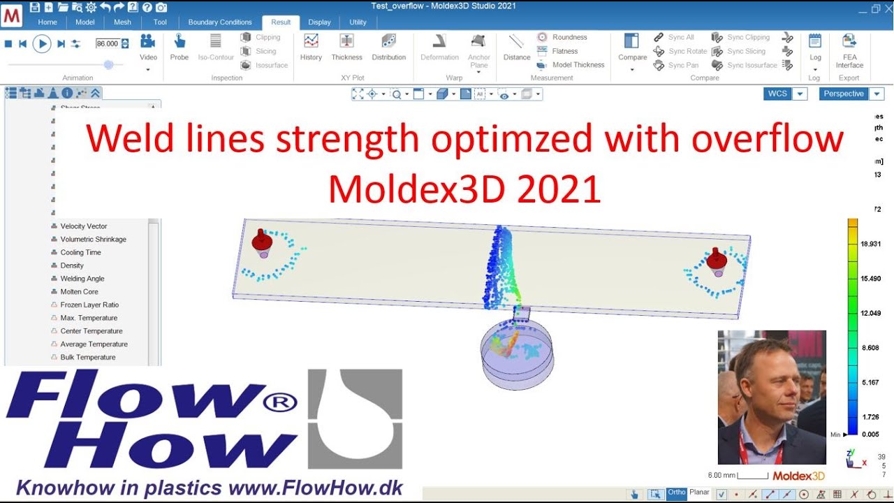 Weldline optimization using overflow in Moldex3D 2021