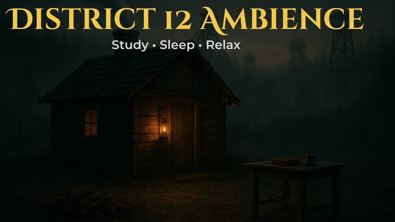 District 12 Night Ambience 🌌🔥 | Cozy Cabin, Crackling Fire, Distant Mines | Study, Sleep, Relax