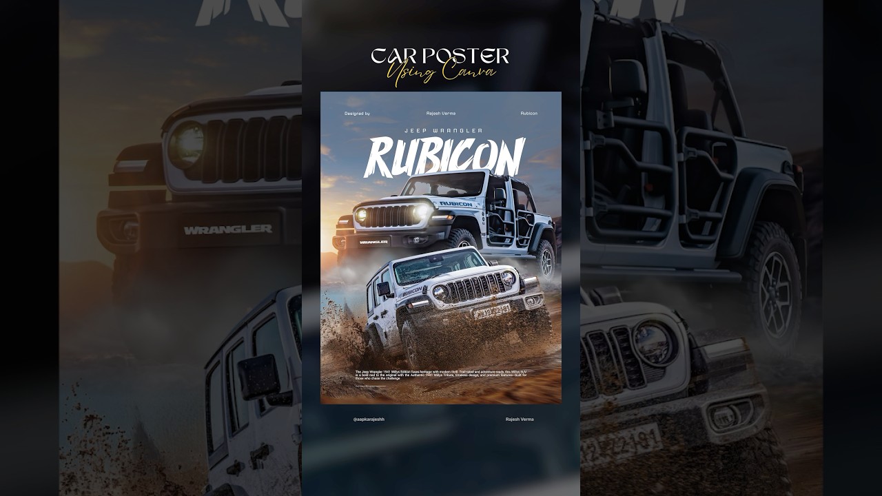 Jeep Rubicon Car Poster using Canva | Rajesh #canvadesign #carposter #cardesign