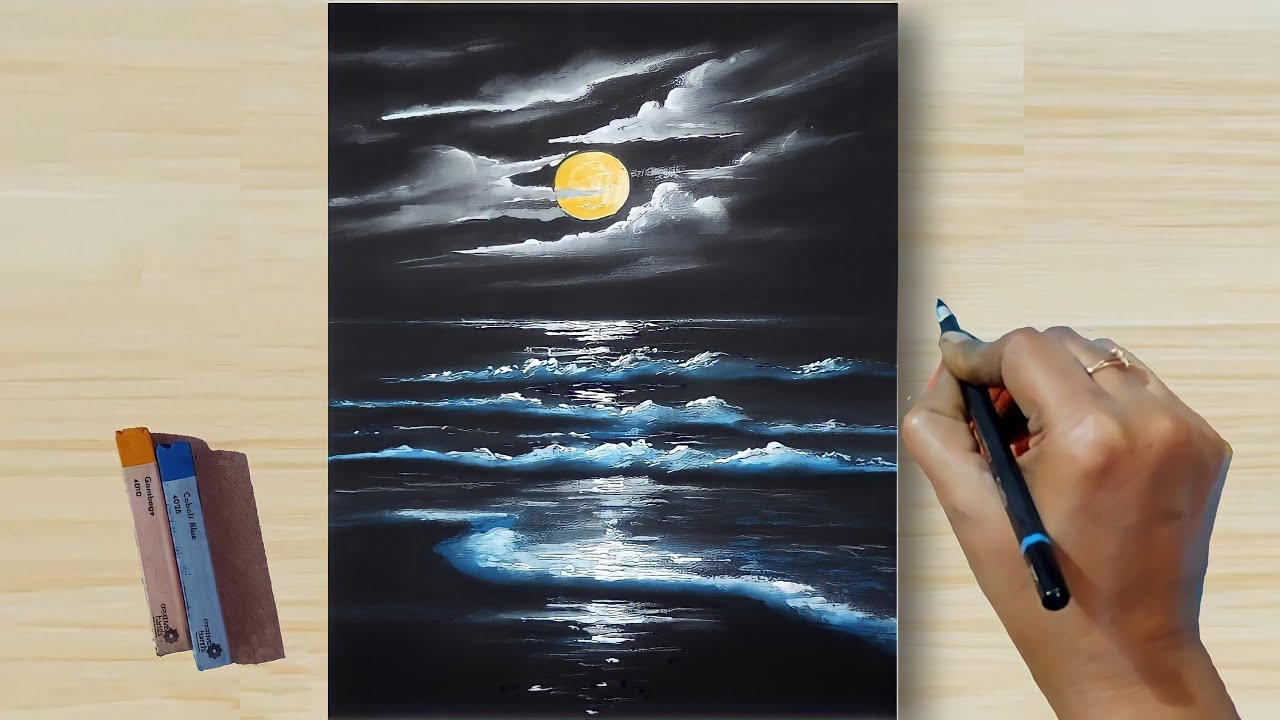 Soft Pastel Demo, Full Tutorial - How to Draw Realistic 😱 FULL MOON scenery (step by step) Drawing