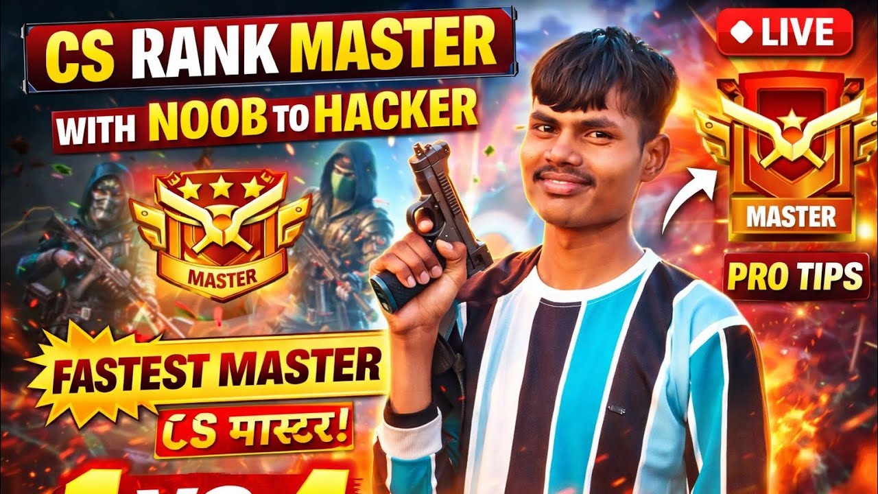CS Rank Master Push 🔥 1 vs 4 Clutch | Noob To Hacker Gameplay 😱 | Free Fire