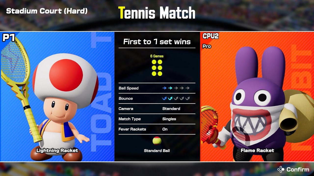 Toad VS Nabbit (Mario Tennis Fever) 6-Game, 1-Set Match