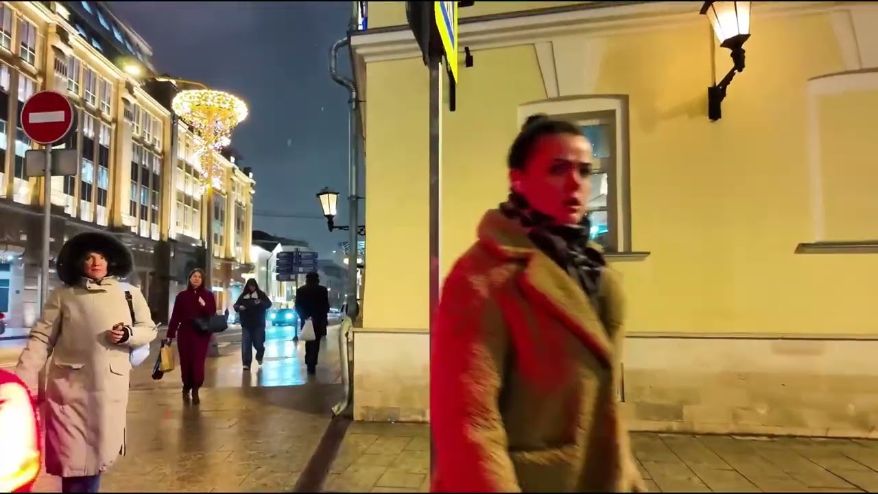 Moscow at Night | Novy Arbat in Christmas Lights | Walk in the City Center