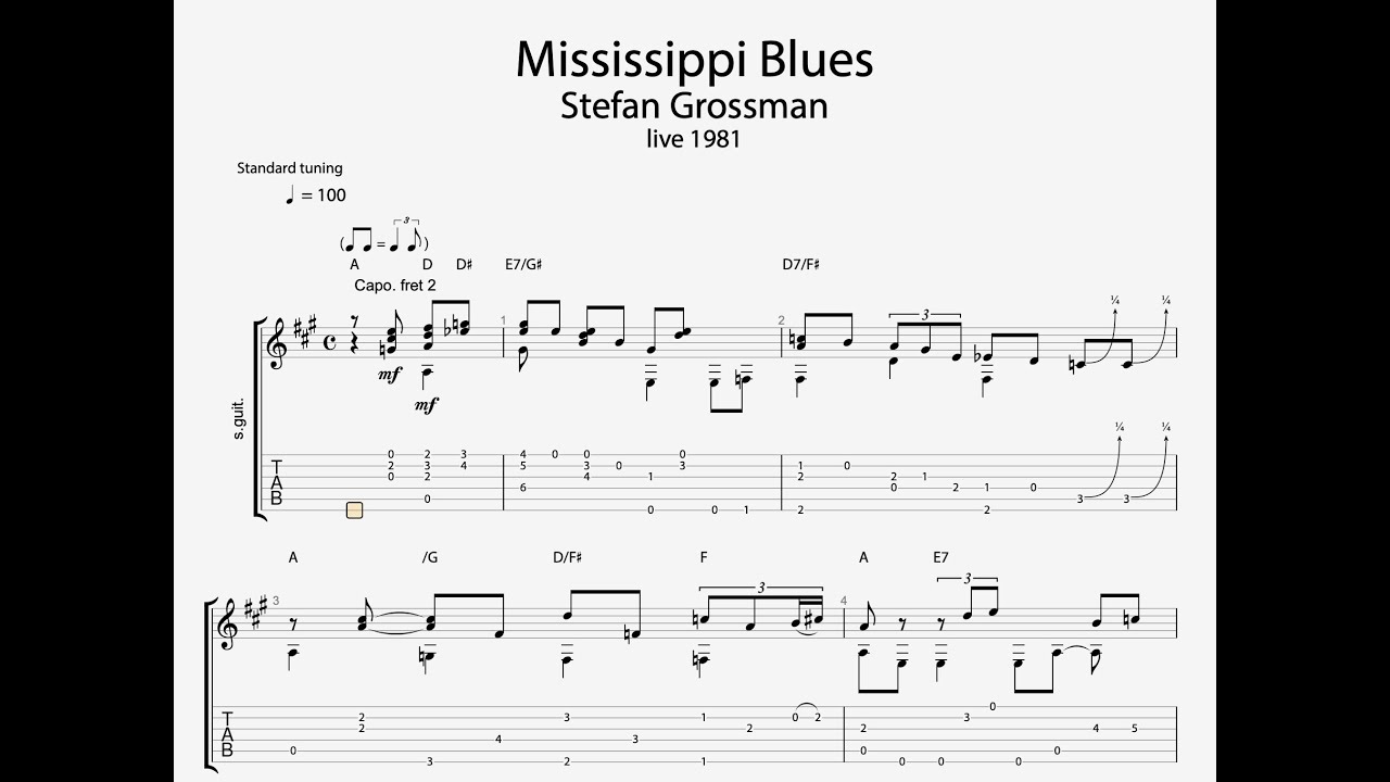 Mississippi Blues | Stefan Grossman | Custom Music Transcription | Custom Guitar Transcription