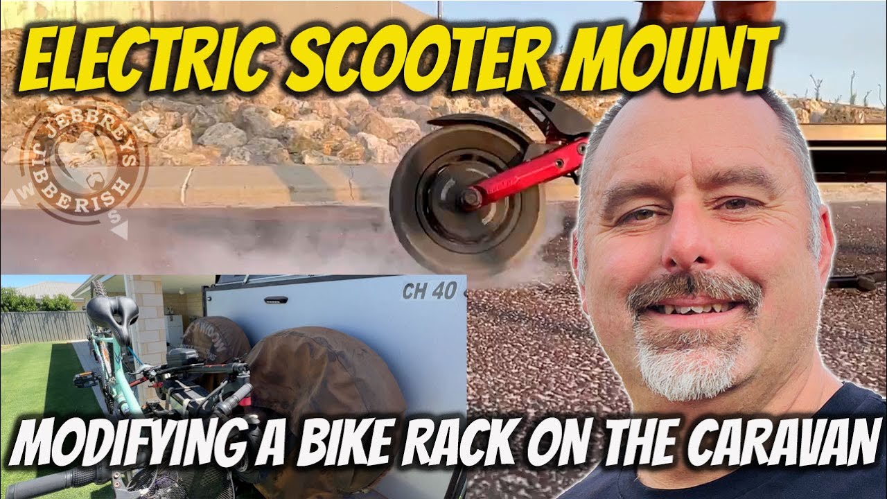 I modified my BIKE RACK to take my ELECTRIC SCOOTER on the back of my HYBRID Caravan!