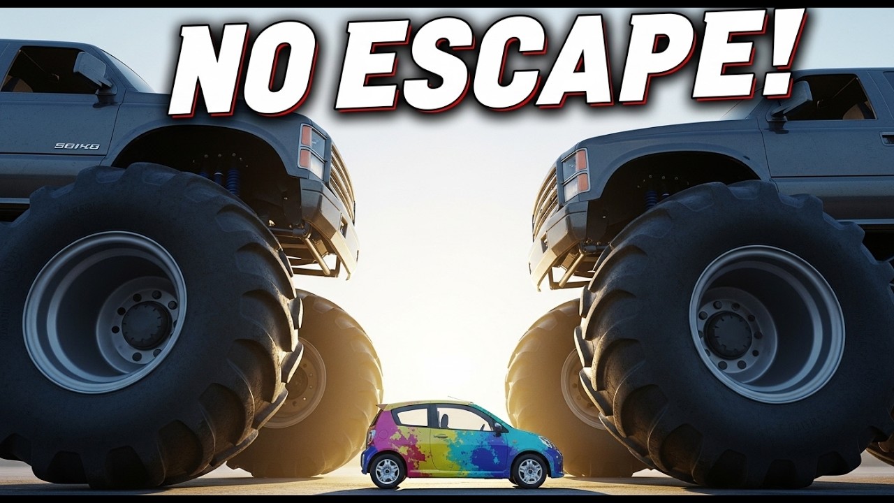 Tiny Car vs GIANT Monster Trucks 😱 | Total Road Chaos