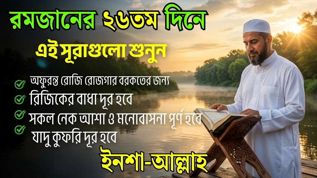 আজ পবিত্র রমজানের ২৬তম   - জীন, ভুত, রোগ, দুশ্চিন্তা, বদনজর, রিজিকের বাধা দুর হবে ইনশাআল্লাহ