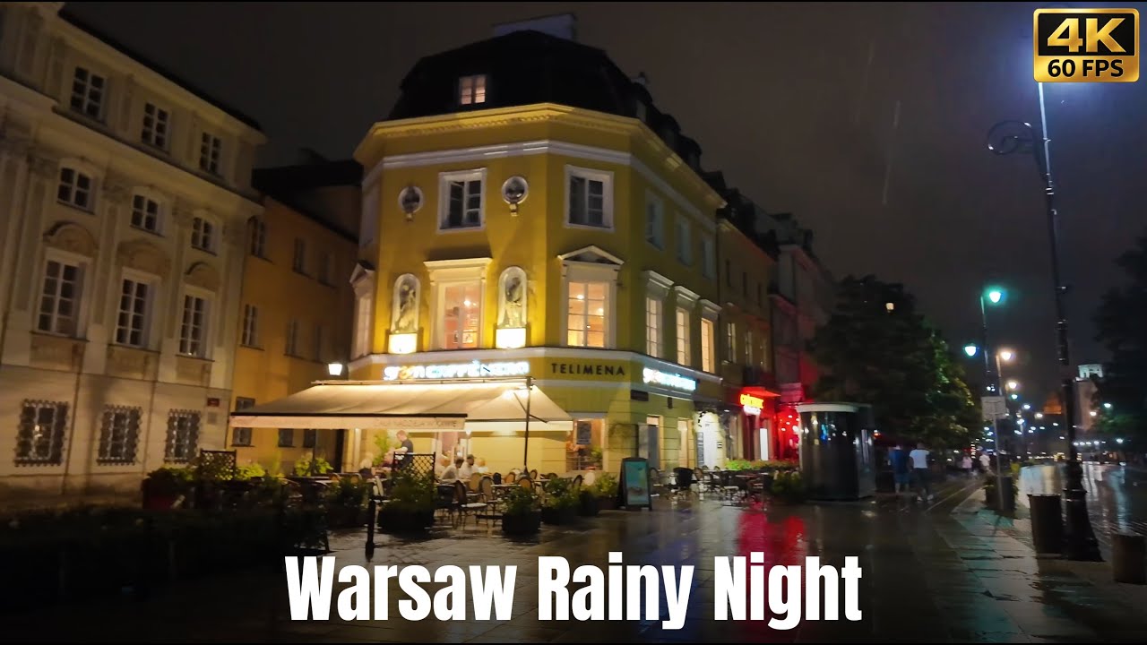 Warsaw Nowy Swiat at Rainy Night | Silent Walk [4K]