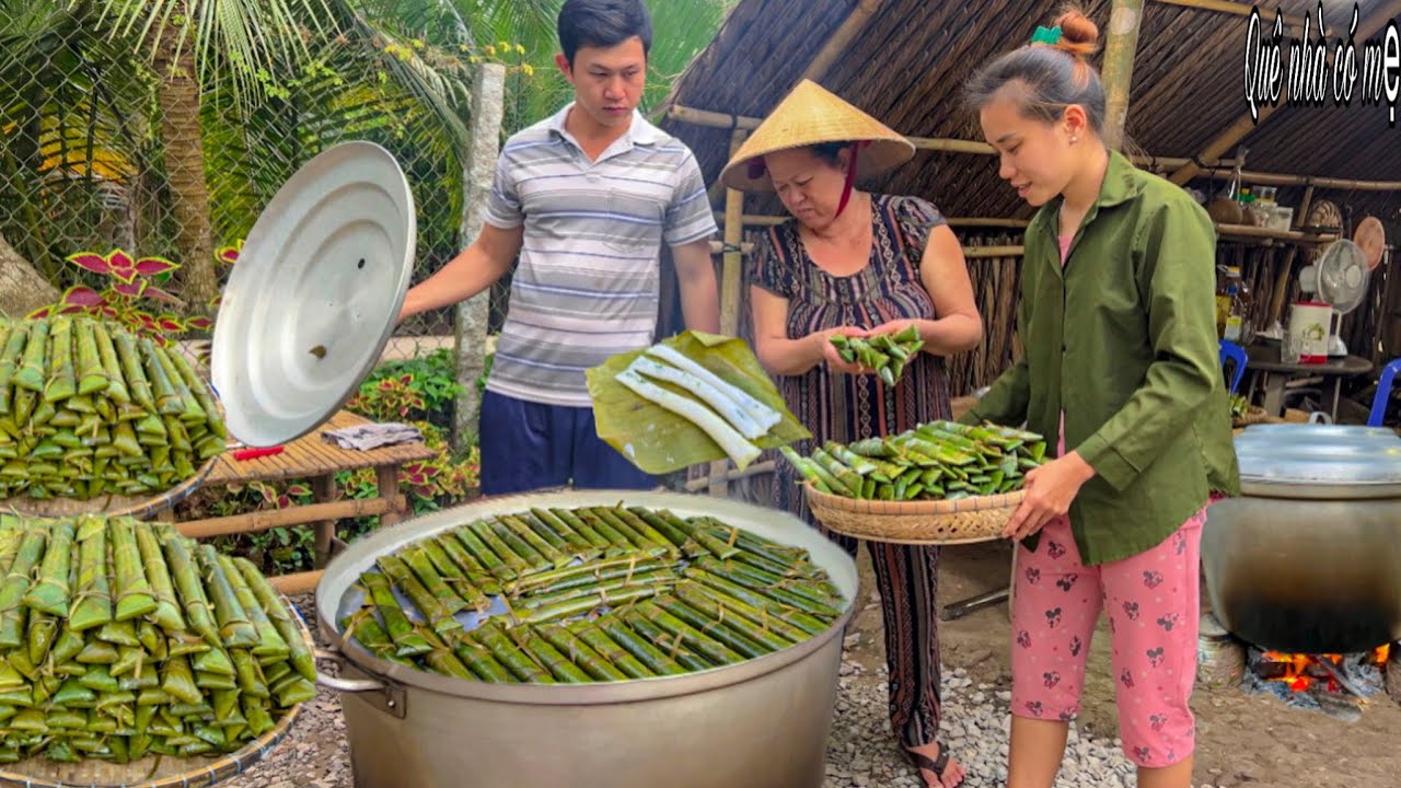 Bánh Cúng Gạo Xay, Lá Chuối | Hương Vị Bánh Quê Ăn Sáng Ngoài Đồng Thu Hoạch Dưa Leo || country cake