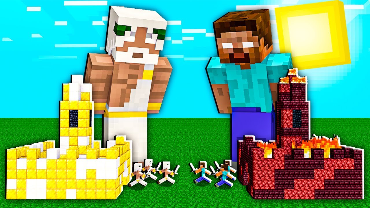 Minecraft NOOB vs PRO: BATTLE ONE BLOCK INSIDE CASTLE GOD VS HEROBRINE IN VILLAGE! 100% TROLLING