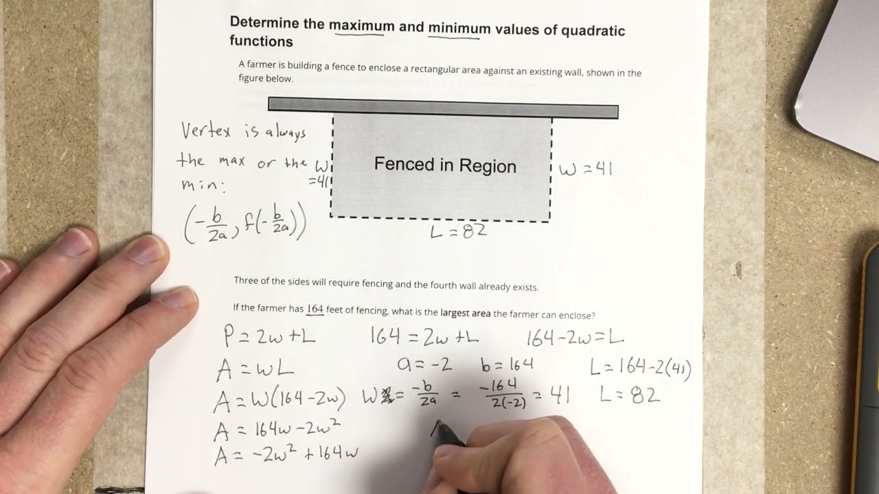 Determine the maximum and minimum values of quadratic functions