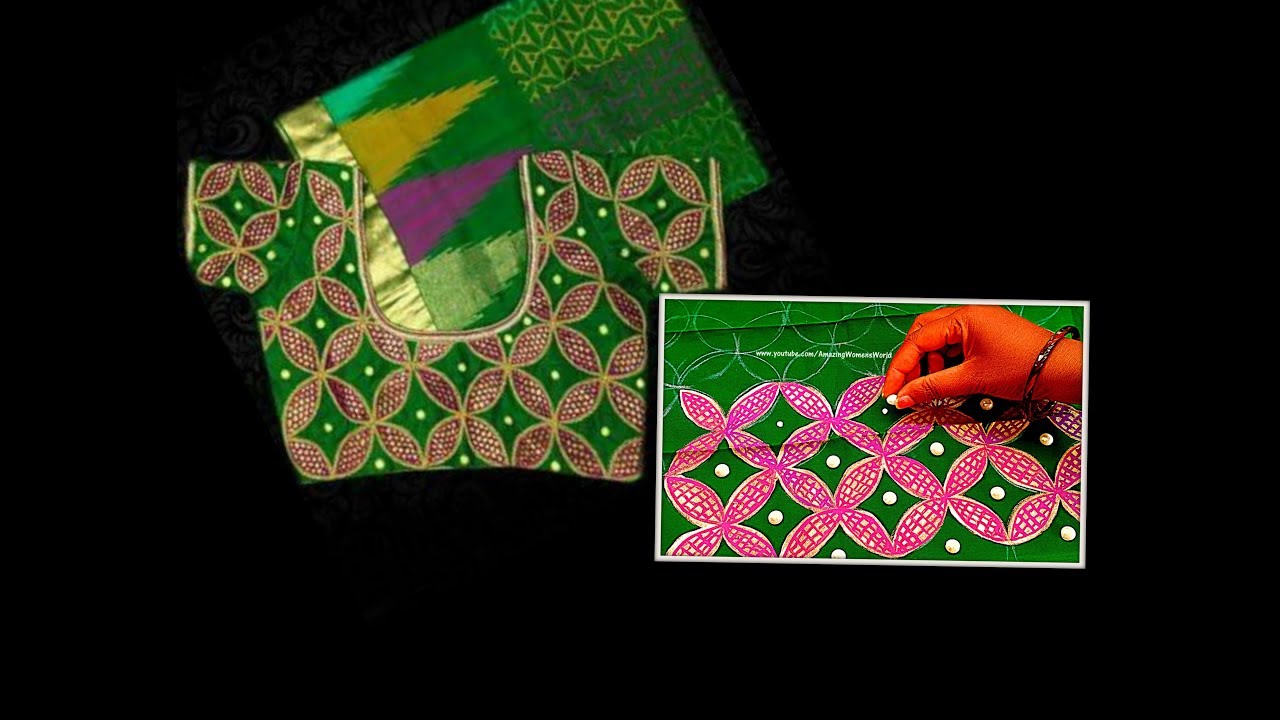 Honeycomb over all design on blouse same like cut work Aari Maggam work using Fabric paints at home