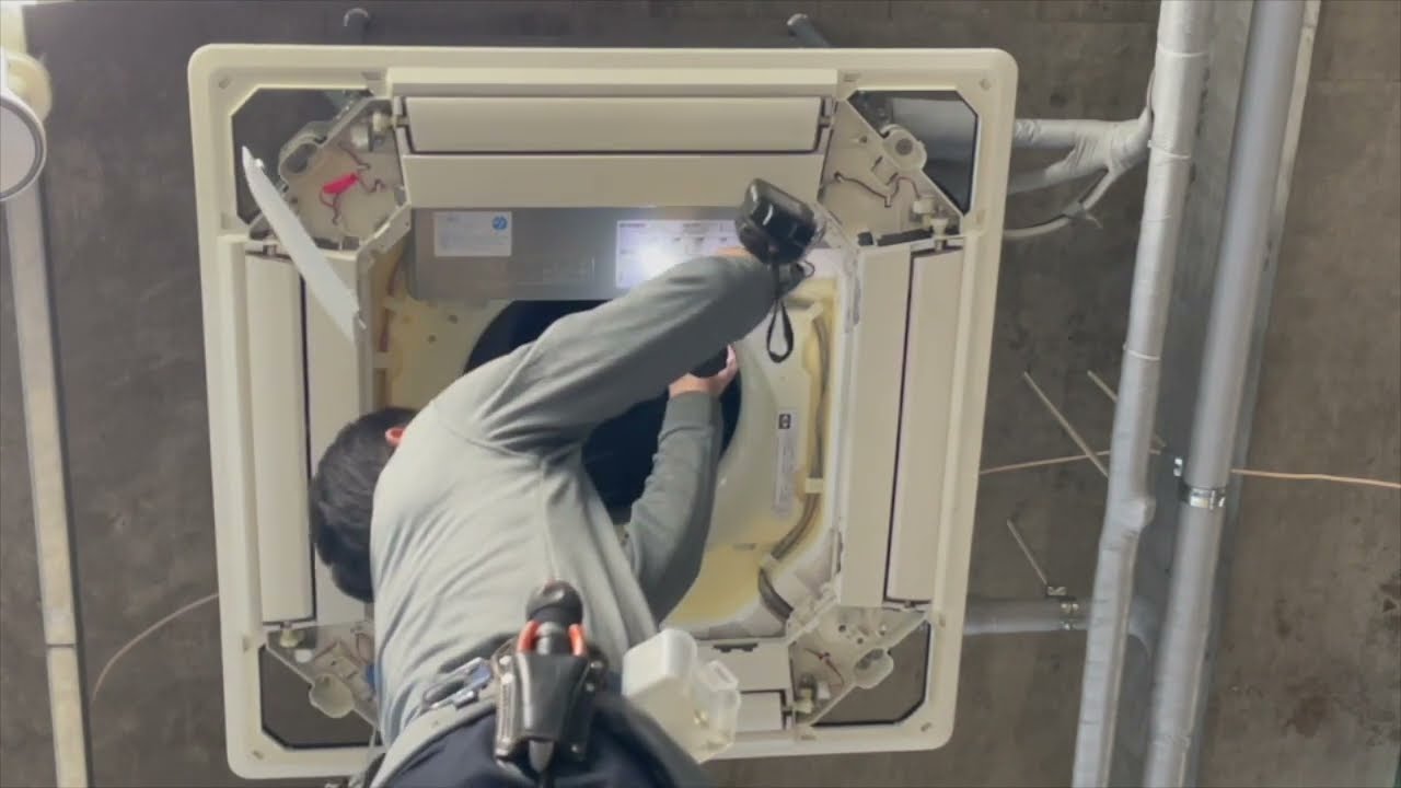 誰でもできる業務用エアコンクリーニング２３　三菱電機天カセエアコン分解動画解説