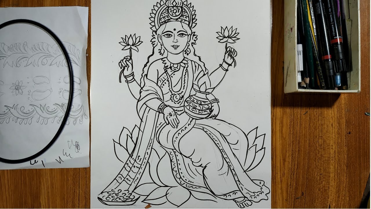 how to draw maa laxmi for laxmi puja special,laxmi thakur drawing,maa laxmi ki easy line drawing