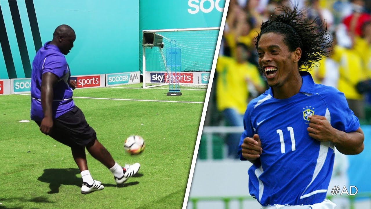 Akinfenwa attempts to recreate Ronaldinho's UNBELIEVABLE free-kick against England