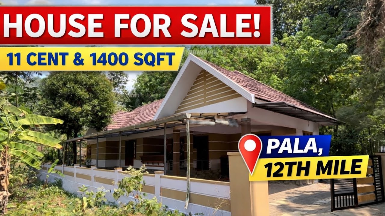 Beautiful 11 cent land & 1400 sqft house for sale in Pala , 12th Mile