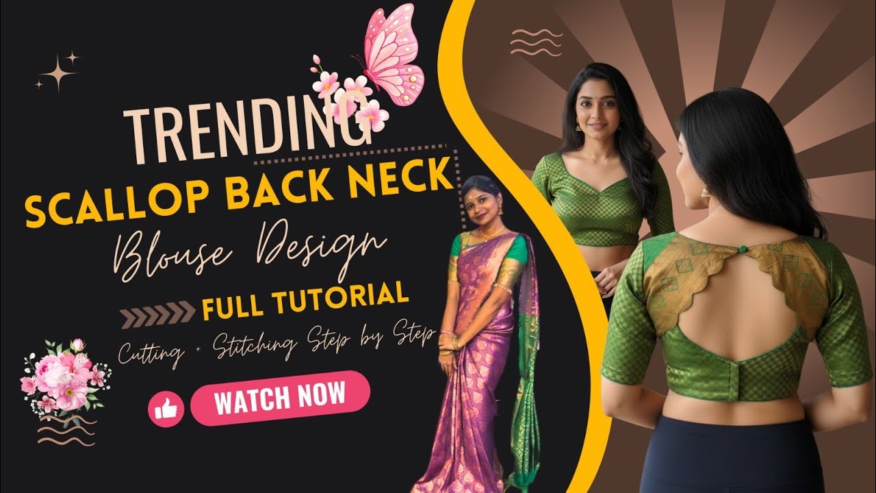 🔥 Trending Scallop Back Neck Blouse Design | Full Tutorial | Cutting + Stitching Step by Step
