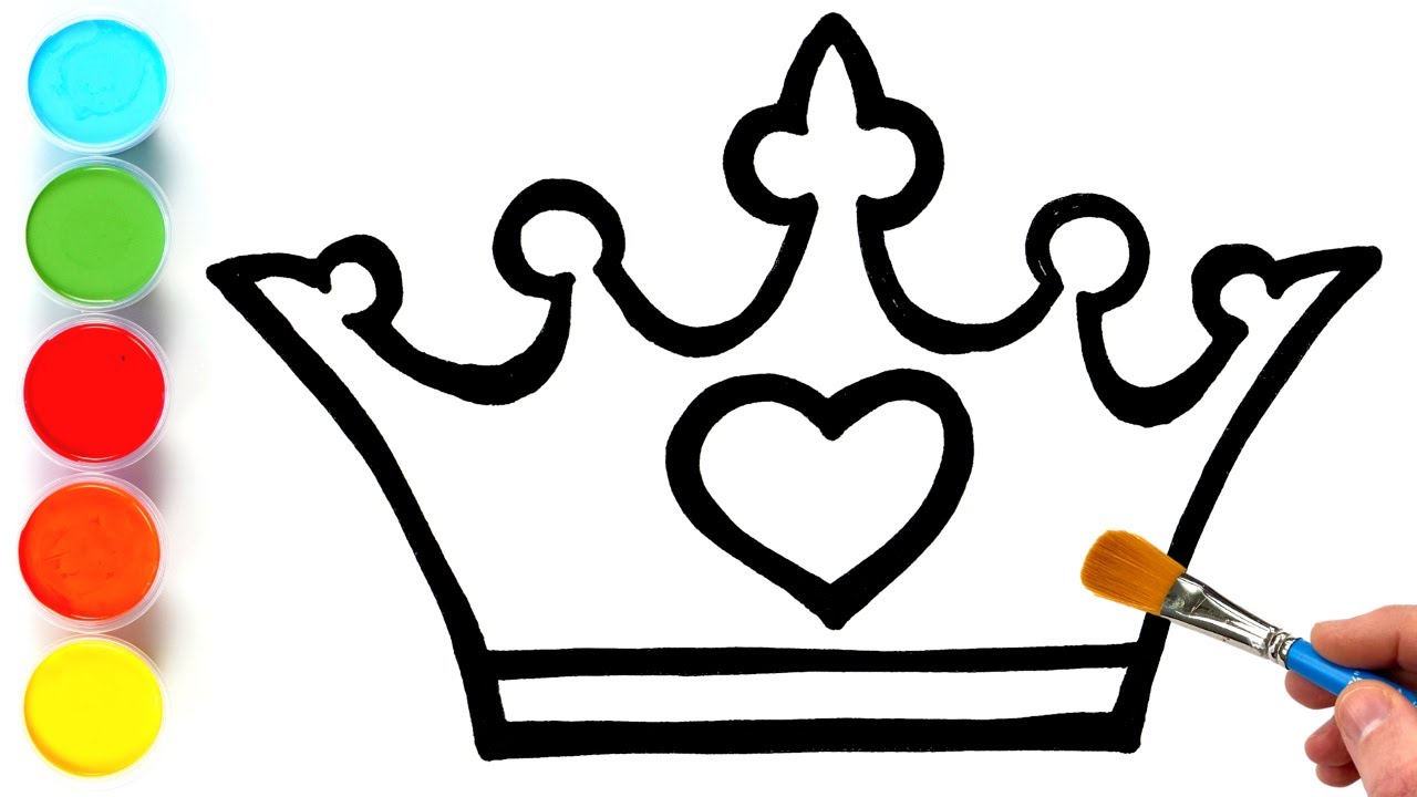 Crown with Heart Drawing, Painting and Coloring for Kids, Toddlers | How to Draw Easy