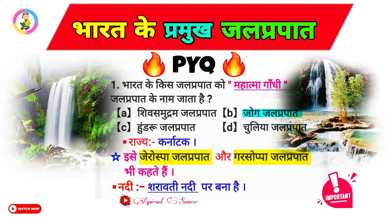 भारत के जलप्रपात | PREVIOUS YEAR QUESTIONS | MCQ CLASSES VIDEO 2026 #pyq #railwayexam 