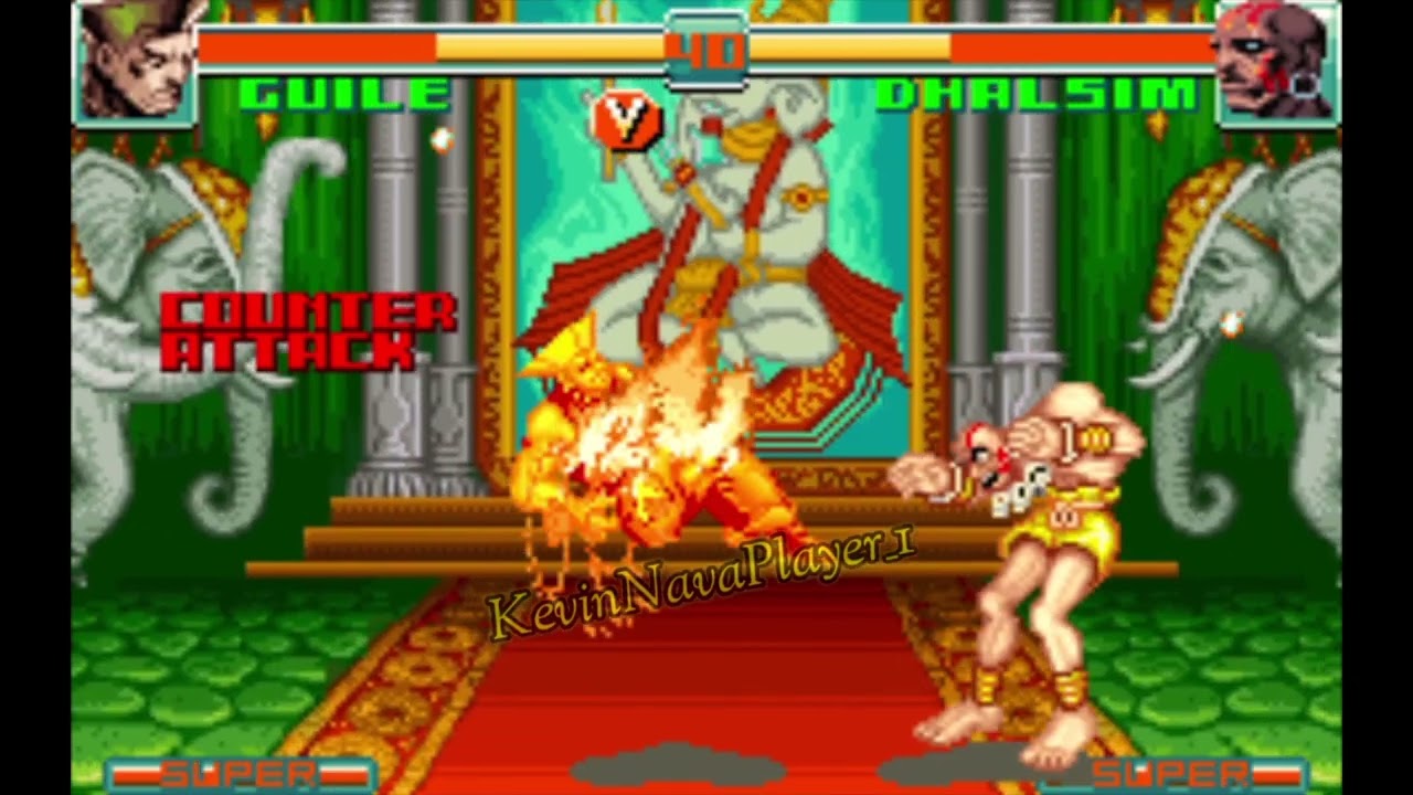 SuperStreetFighter2TurboRevival) GBA Modo Arcade Guile VS Dhalsim nivel experto del CPU
